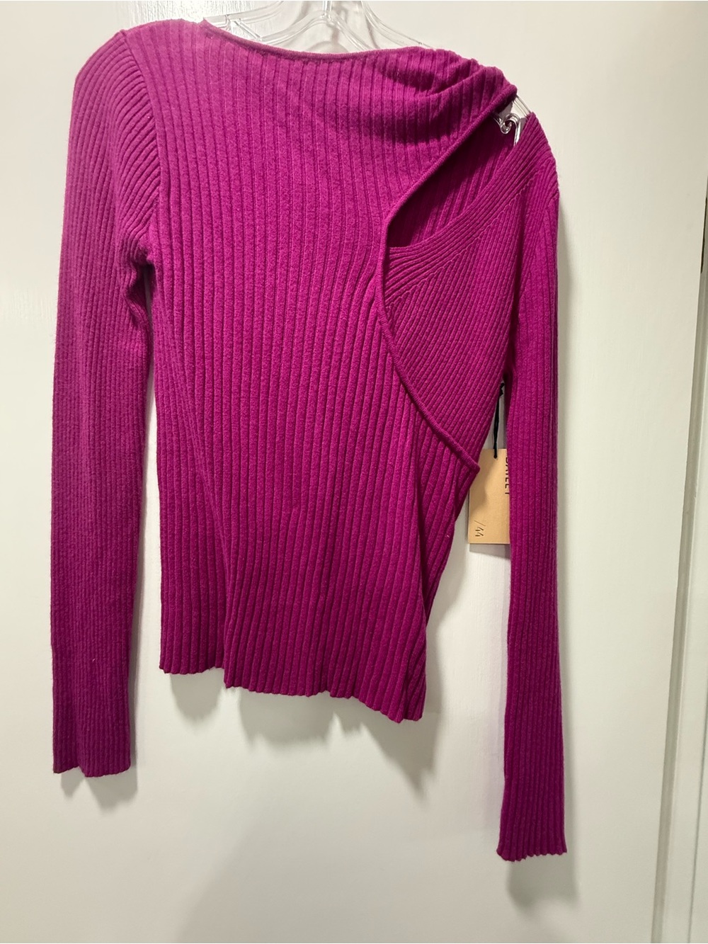 Bailey 44 Magenta Ribbed Asymmetric Crewneck Odette Sweater With Shoulder Cutout